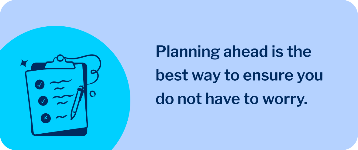 A sketch of a clipboard with accompanying text about how end of life planning can reduce worry.