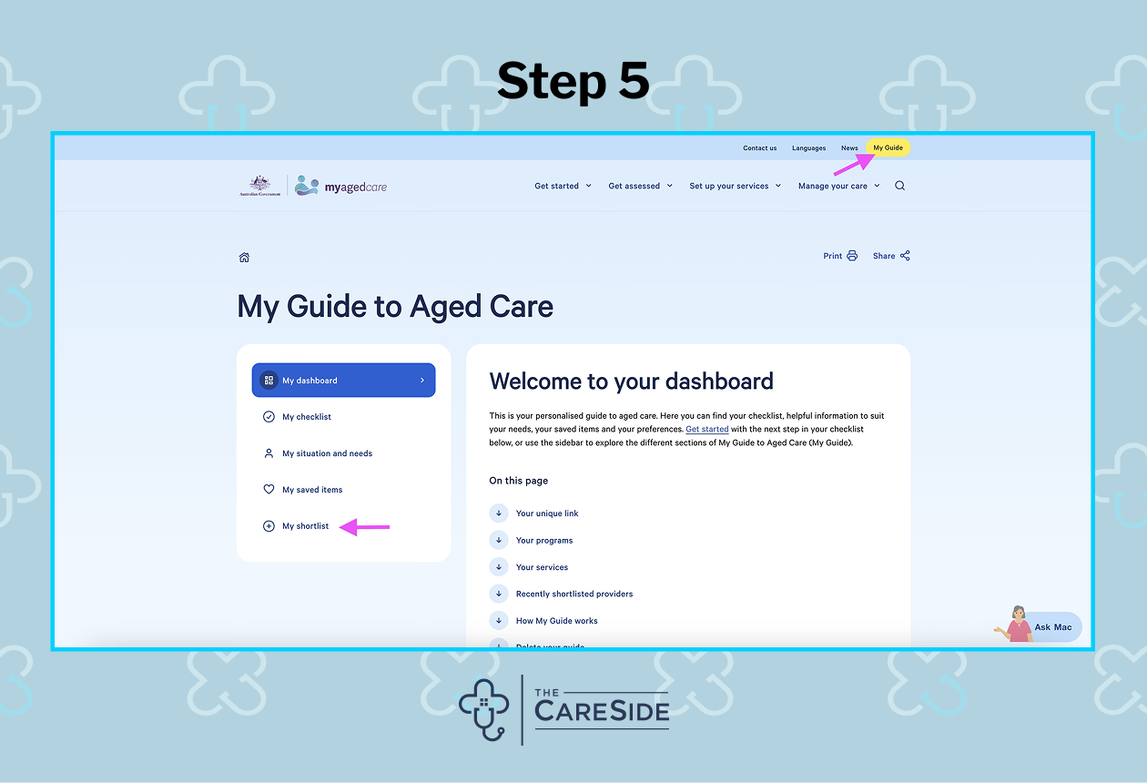 An image of how to find a home care provider on My Aged Care.