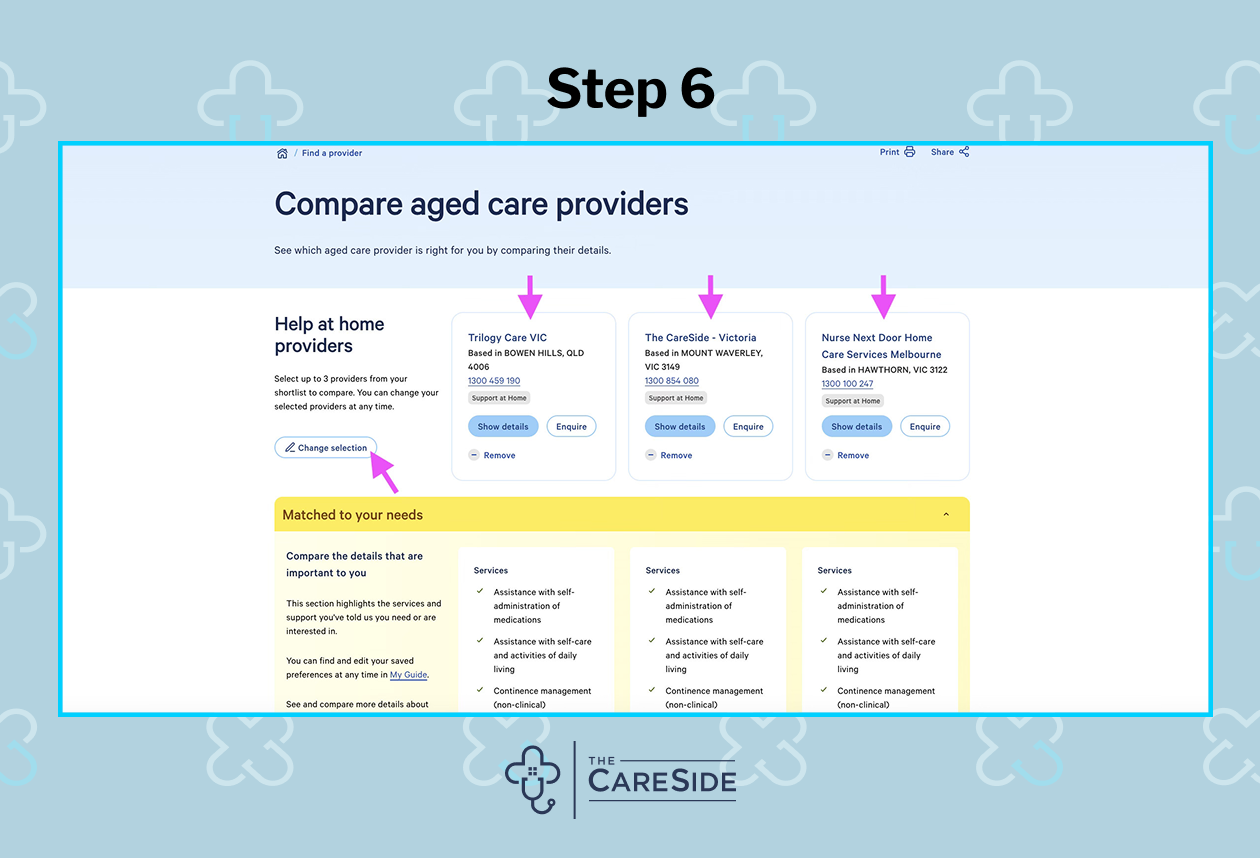 An image of how to find a home care provider on My Aged Care.