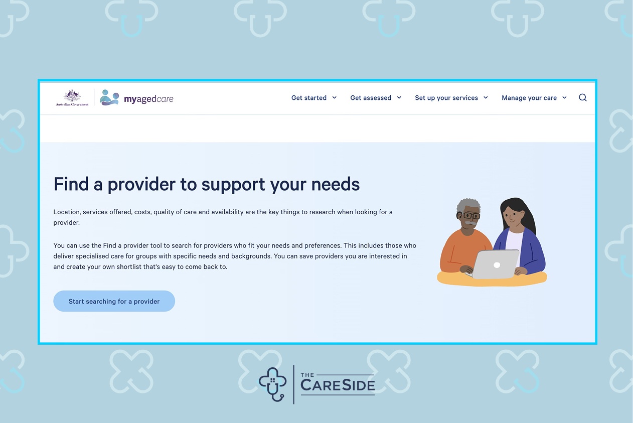 A screenshot of how to find a provider on My Aged Care.