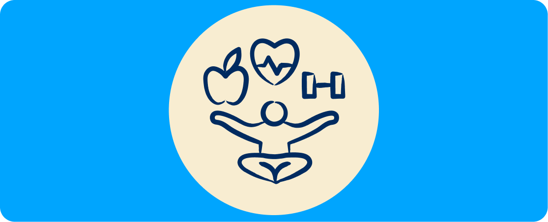 An illustration of a person practicing healthy habits. Wellbeing and fitness classes for seniors are among the best things to do for older people in Adelaide.
