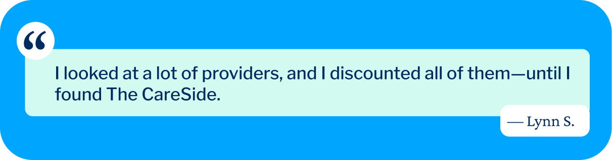 A graphic with a quote about the best 24-hour home care offered by The CareSide.