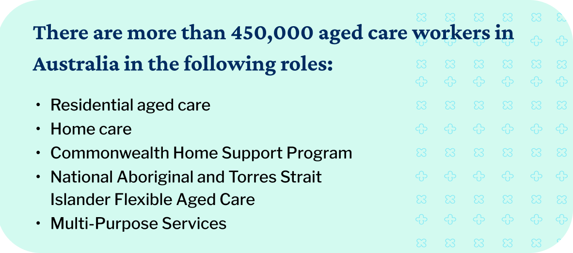 A text graphic with a home care statistic about aged care workers in Australia.