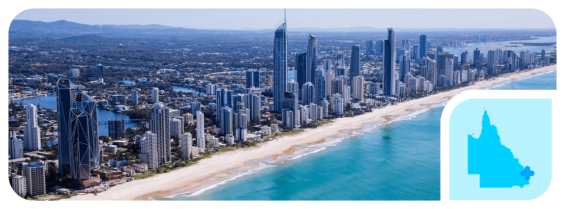 An aerial photo of the Gold Coast, where The CareSide provides the best value home care in QLD.