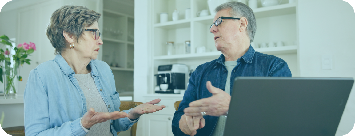 Two older people discuss what happens if their home care provider closes.