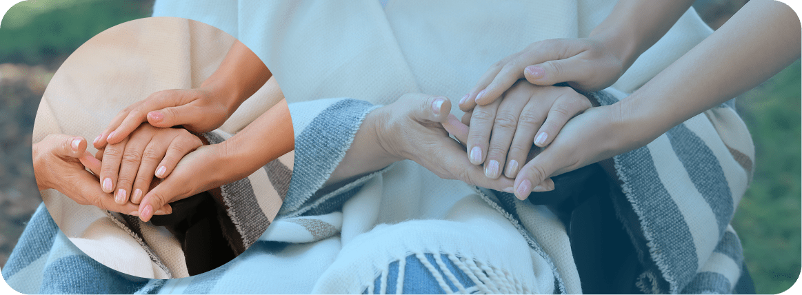 A photo of hands holding. 