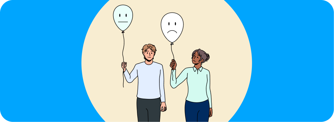 A sketch of two people holding balloons.