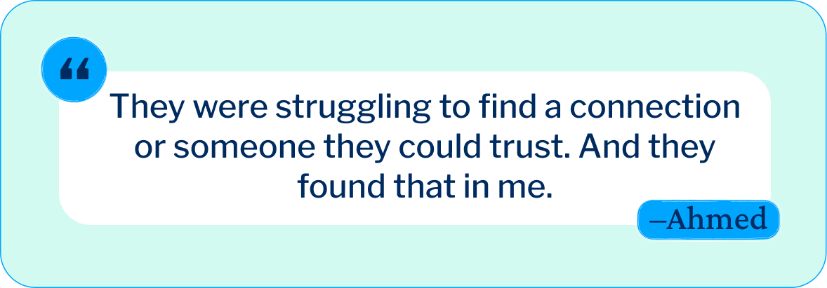 Meet our team: Ahmed Jammoul shares one of his favourite stories from being a Care Manager at The CareSide in this colourful quote graphic.