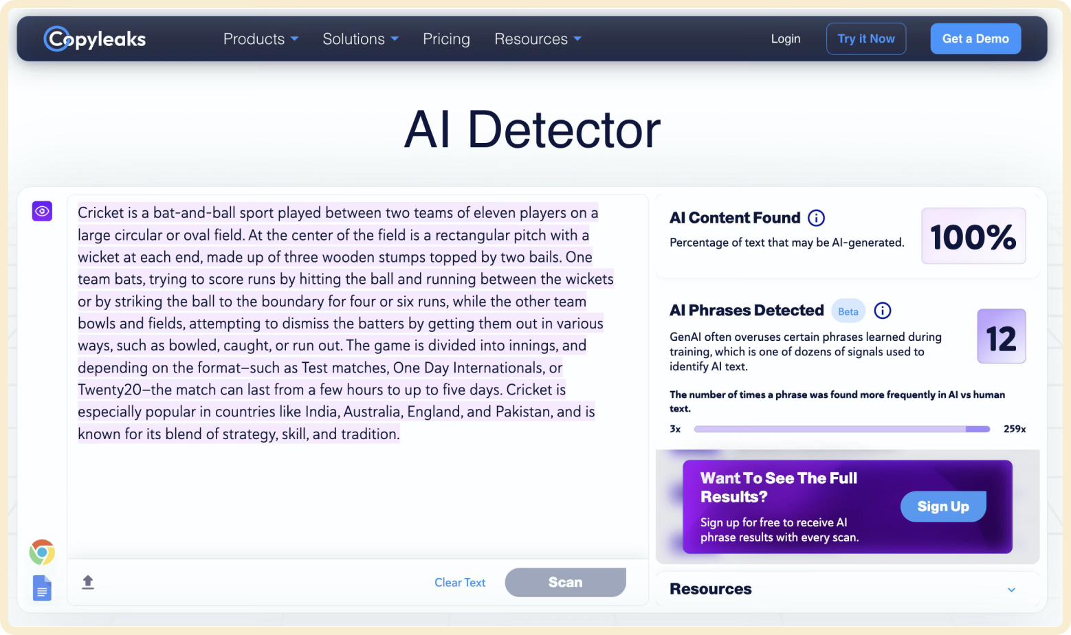 AI tips for seniors: This image is a screenshot of an AI detector, which older people can use to discern if online text is real or created by AI.