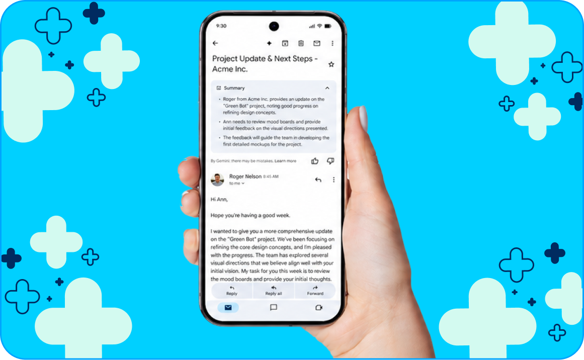An image of Google's AI email overviews, which break lengthy emails down into easy-to-read bullet points.